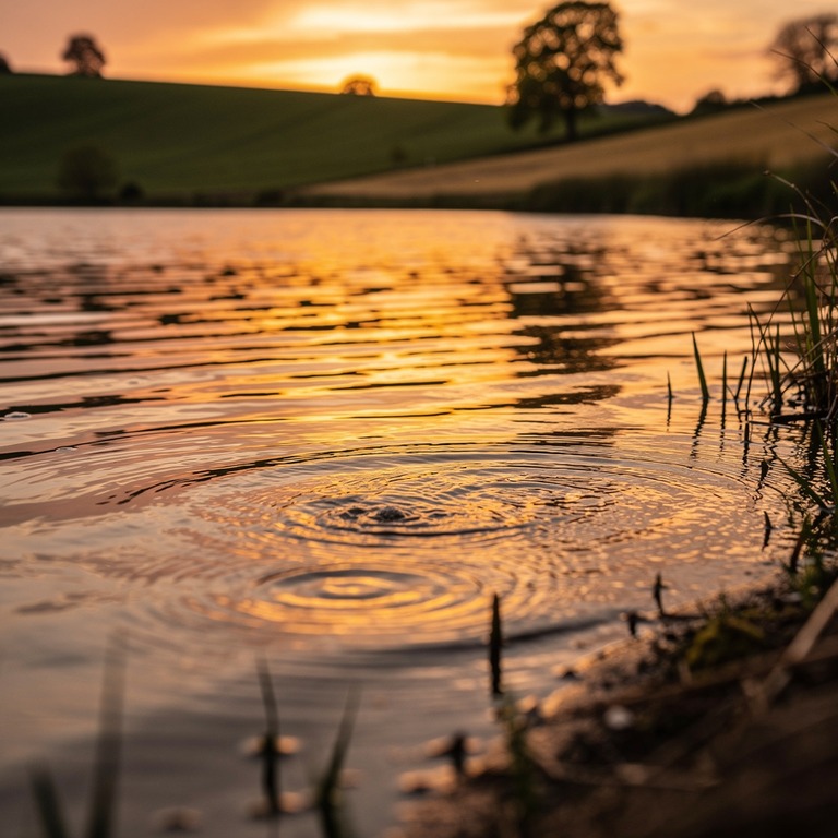 A tranquil lake at sunset, reflecting vibrant hues of the sk... | ShopAyahuascaRetreats