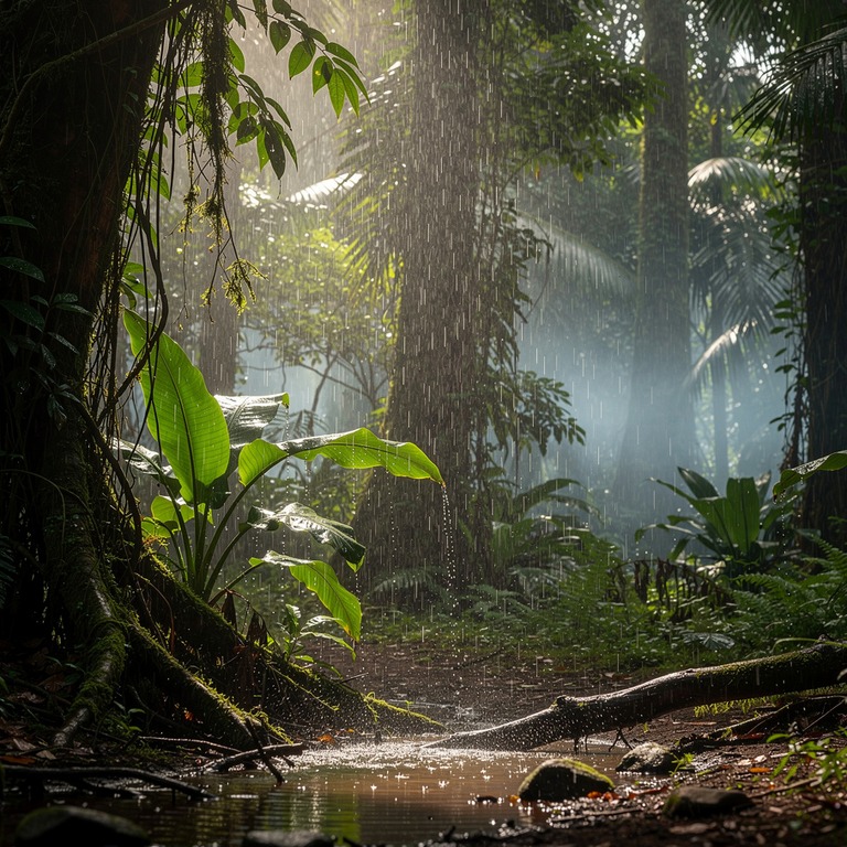 Heavy tropical rain pouring through dense jungle canopy | ShopAyahuascaRetreats