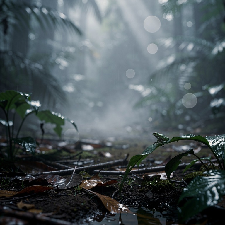 Jungle clearing after heavy rain, steam rising from leaf lit... | ShopAyahuascaRetreats