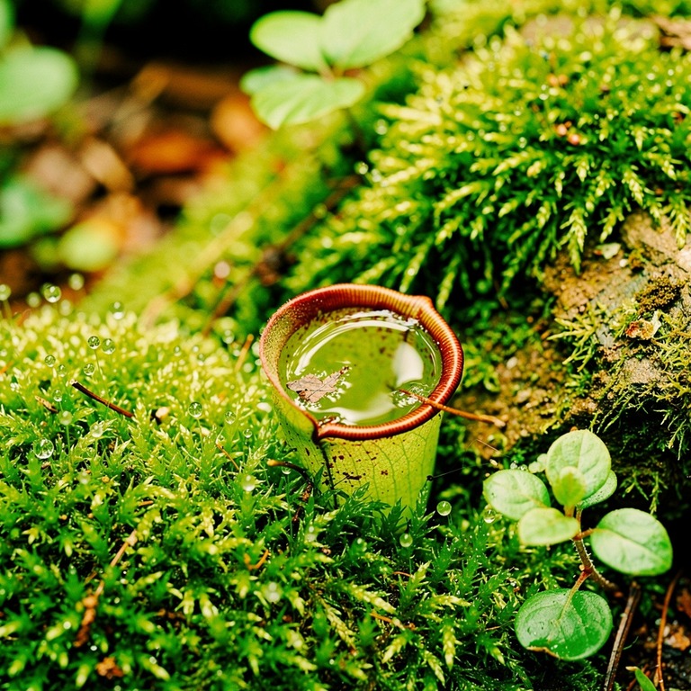 Pitcher plant nestled in moss, water collected inside the cu... | ShopAyahuascaRetreats