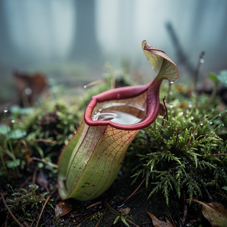 Pitcher plant nestled in moss, water collected inside the cu... | ShopAyahuascaRetreats