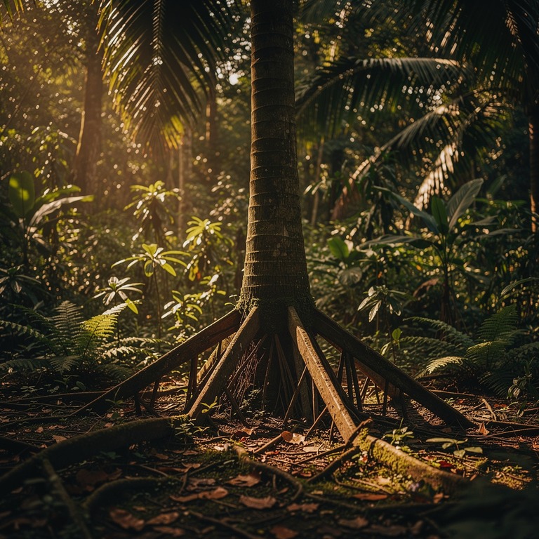 Walking palm tree with stilted exposed roots, low jungle lig... | ShopAyahuascaRetreats