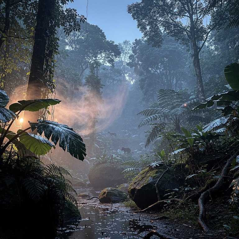 Wisps of steam rising from wet rainforest leaves after a dow... | ShopAyahuascaRetreats