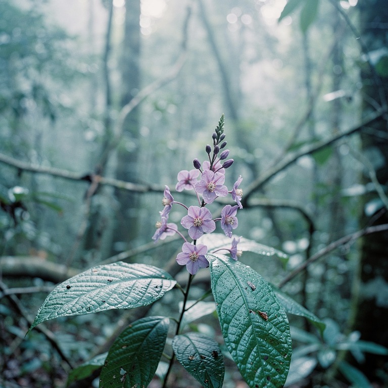 A close-up of a blooming Ayahuasca vine, with delicate purpl... | ShopAyahuascaRetreats