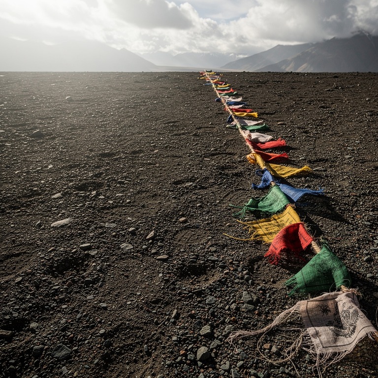 A close-up of a delicate Tibetan prayer flag, weathered and ... | ShopAyahuascaRetreats