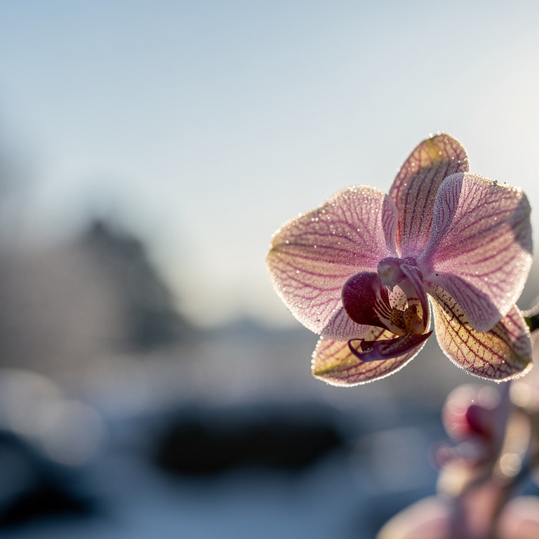 A close-up of a fragile, delicate orchid bloom, backlit by s... | ShopAyahuascaRetreats