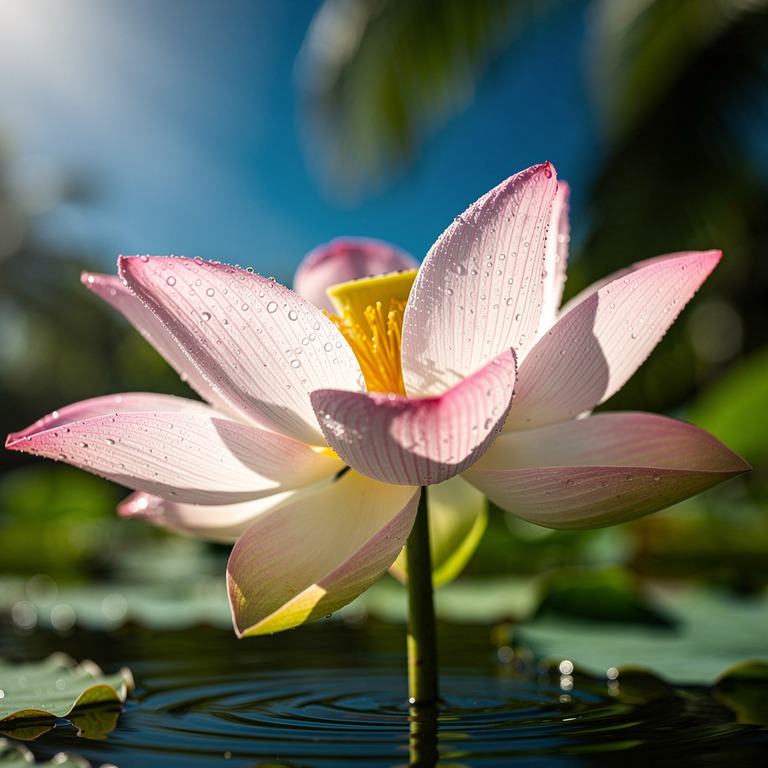 A close-up of a lotus flower blooming in a pond, with dew dr... | ShopAyahuascaRetreats
