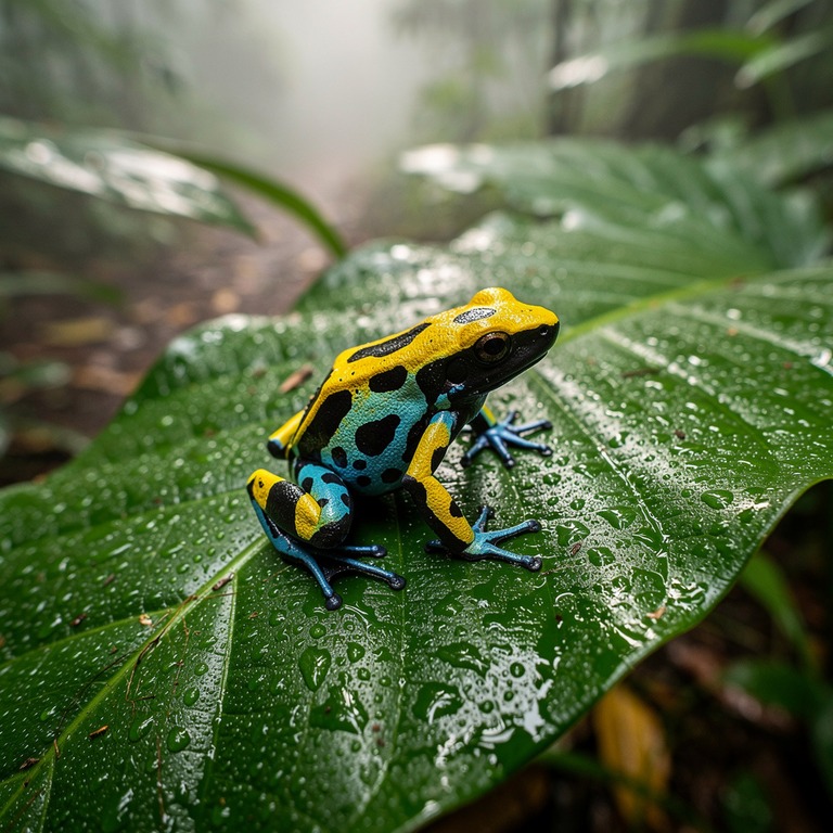 A close-up of a poison dart frog's vibrant skin glistens wit... | ShopAyahuascaRetreats
