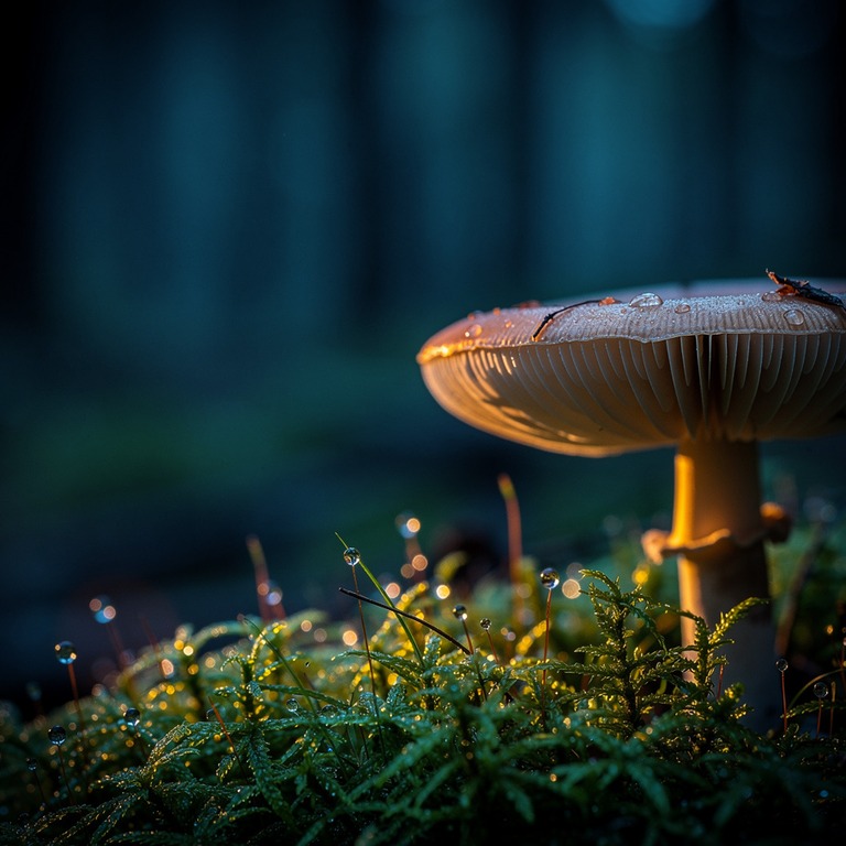 A close-up of a psilocybin mushroom cap, with delicate patte... | ShopAyahuascaRetreats