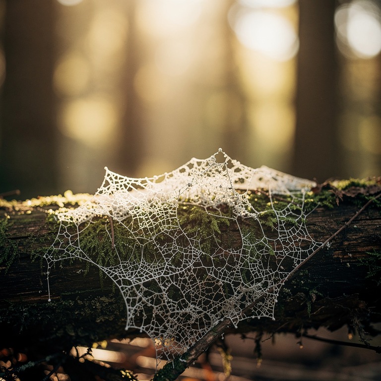 A delicate, lace-like pattern of mycelium grows on a moss-co... | ShopAyahuascaRetreats