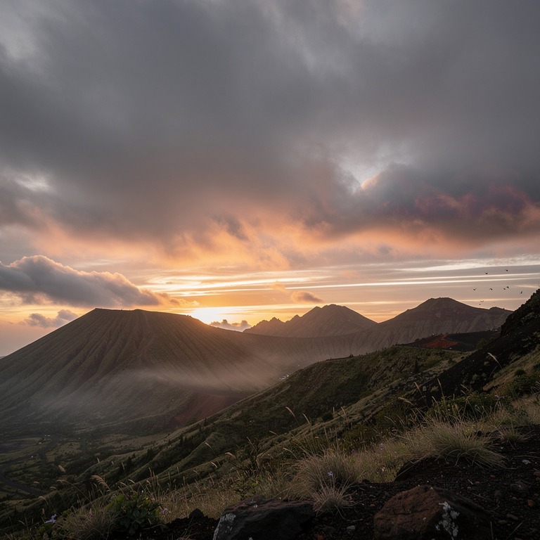 A dramatic, stormy sky at sunset, with thick, grey clouds an... | ShopAyahuascaRetreats