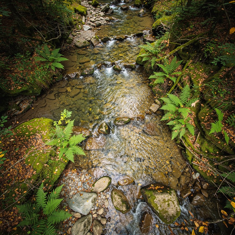 A gentle stream flows over smooth rocks in a forest valley, ... | ShopAyahuascaRetreats