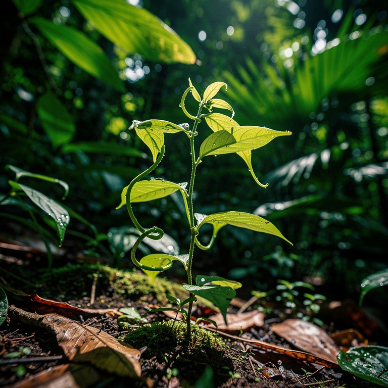 A macro shot of a single ayahuasca vine unfolding its leaves... | ShopAyahuascaRetreats