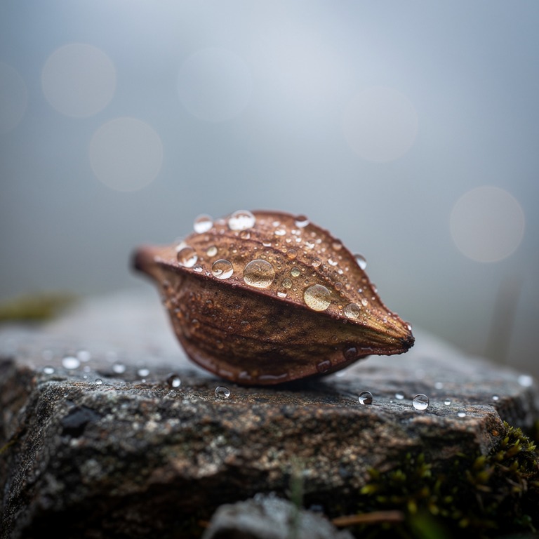 A macro shot of a single, dew-kissed iboga seed pod, lying o... | ShopAyahuascaRetreats
