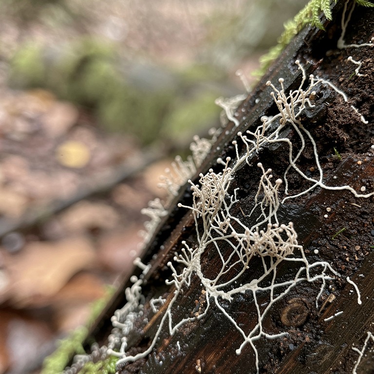 A macro shot of mycelium growing on a decaying log, highligh... | ShopAyahuascaRetreats