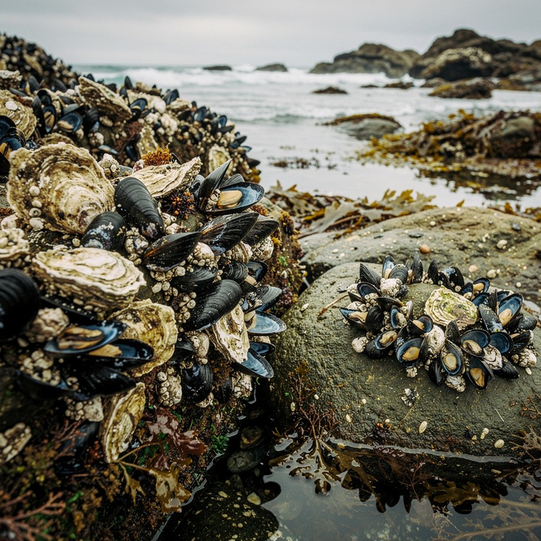 A rocky shoreline at low tide, with two distinct clusters of... | ShopAyahuascaRetreats