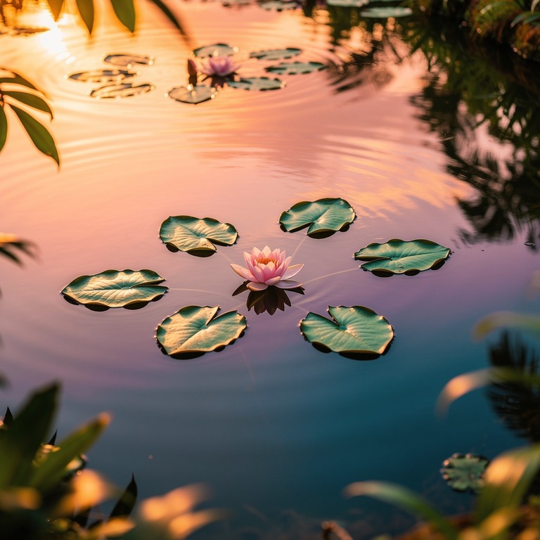 A serene, still pond reflects the vibrant colors of a sunset... | ShopAyahuascaRetreats