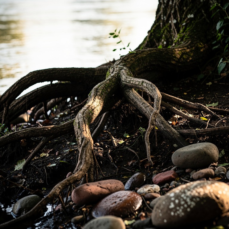 A sprawling, ancient tree root system exposed on a riverbank... | ShopAyahuascaRetreats