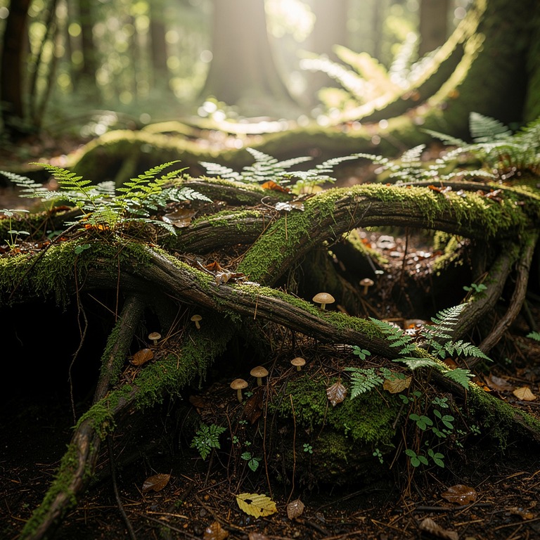 A sprawling, ancient tree root system stretches across a for... | ShopAyahuascaRetreats