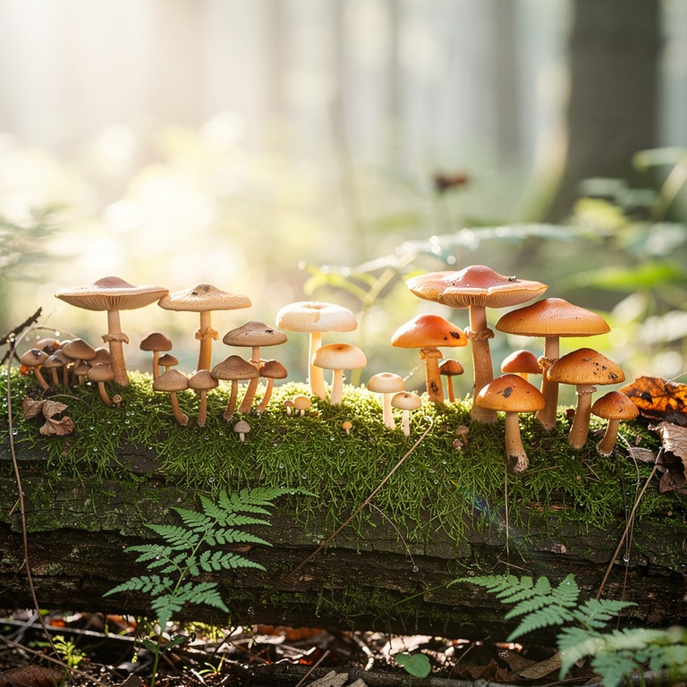 A still life of a variety of mushrooms growing on a moss-cov... | ShopAyahuascaRetreats