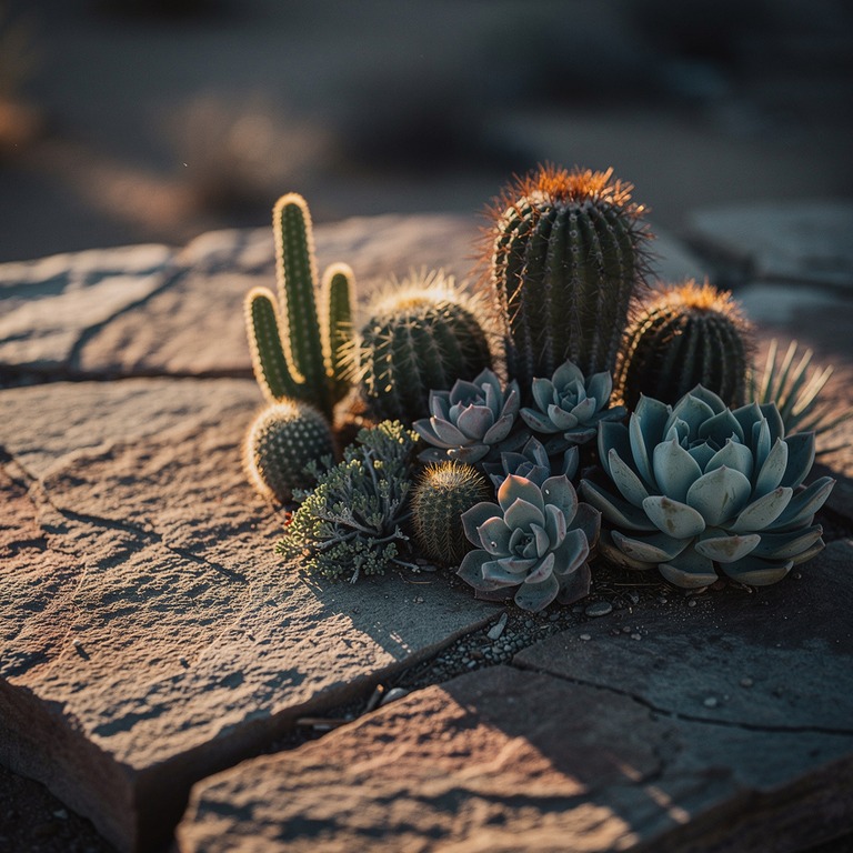 A still life of various desert plants, including cacti and s... | ShopAyahuascaRetreats