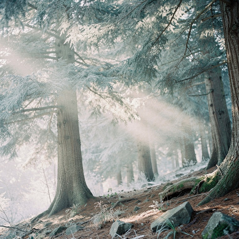 Cedar grove with shafts of dust-filled sunlight | ShopAyahuascaRetreats