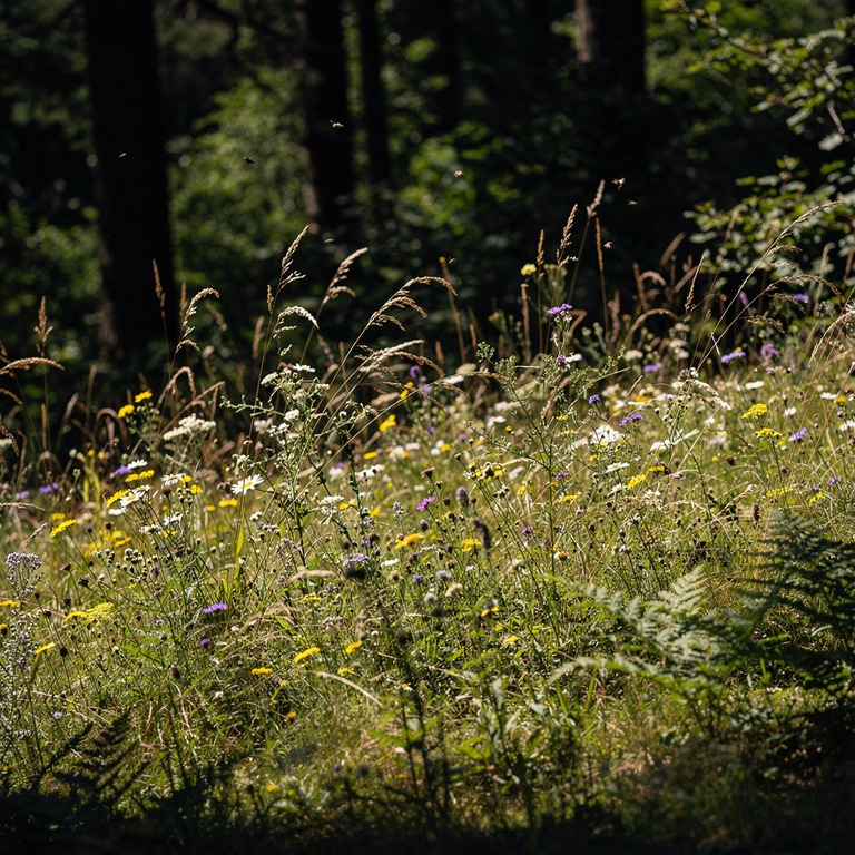 Forest clearing in late summer, wildflowers and tall grass | ShopAyahuascaRetreats