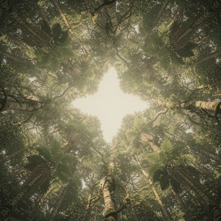 Jungle canopy viewed from below, dappled sunlight | ShopAyahuascaRetreats