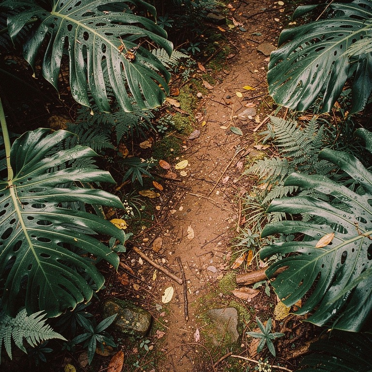 Jungle path lined with giant philodendron leaves and ferns | ShopAyahuascaRetreats