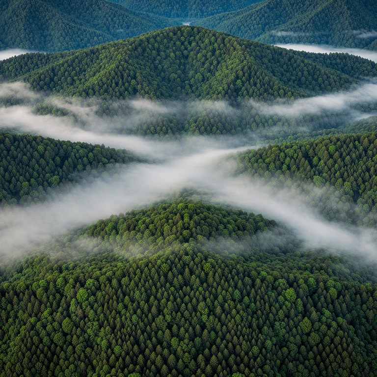 Layers of misty forested ridges fading into distance | ShopAyahuascaRetreats