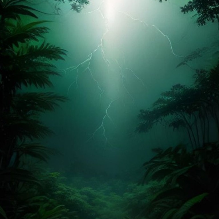 Lightning illuminating a stormy night sky above a jungle can... | ShopAyahuascaRetreats