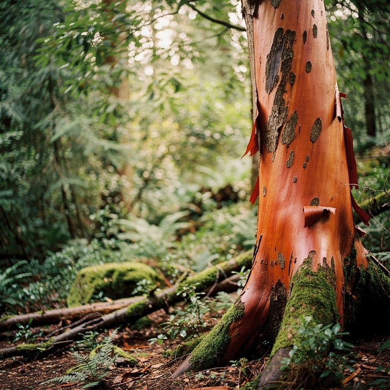 Madrone tree with peeling red bark in dense forest | ShopAyahuascaRetreats