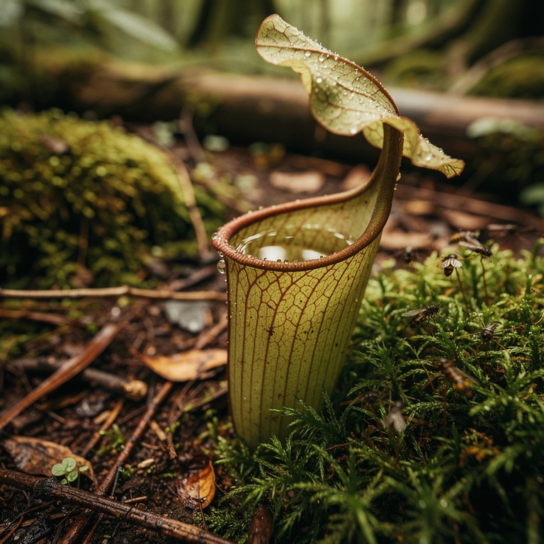 Pitcher plant nestled in moss, water collected inside the cu... | ShopAyahuascaRetreats