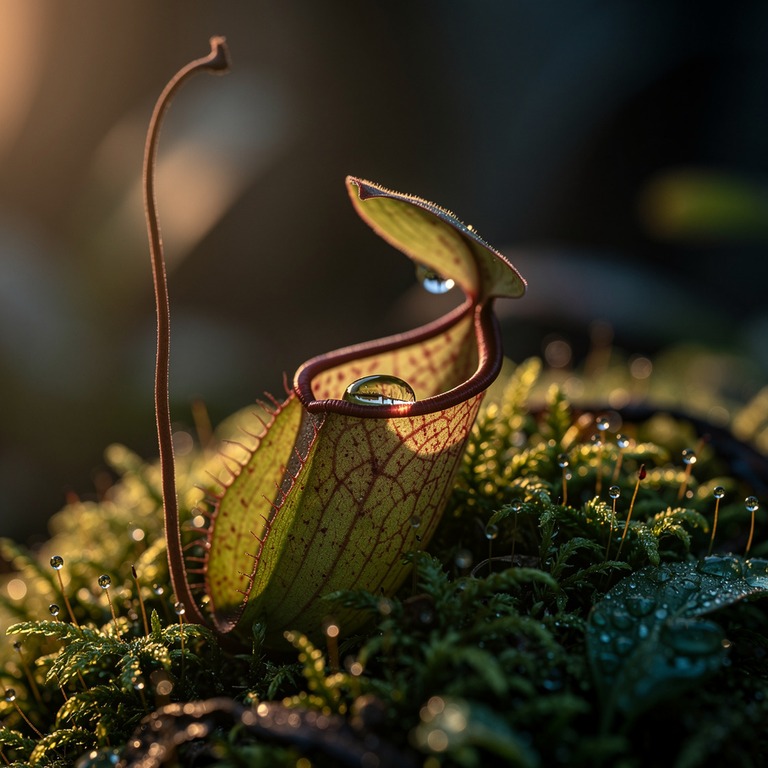 Pitcher plant nestled in moss, water collected inside the cu... | ShopAyahuascaRetreats