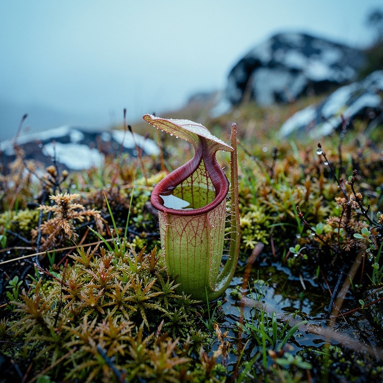Pitcher plant nestled in moss, water collected inside the cu... | ShopAyahuascaRetreats