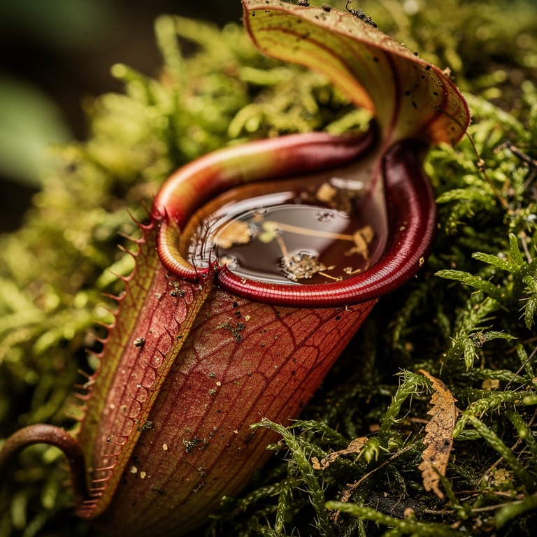 Pitcher plant nestled in moss, water collected inside the cu... | ShopAyahuascaRetreats