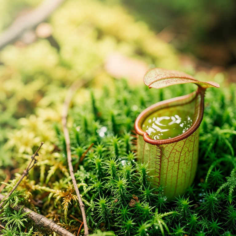 Pitcher plant nestled in moss, water collected inside the cu... | ShopAyahuascaRetreats