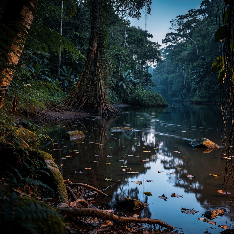 River bend in deep rainforest, reflection of trees on still ... | ShopAyahuascaRetreats