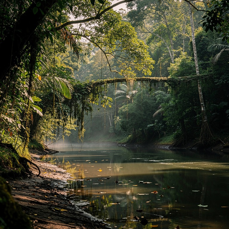 River bend in deep rainforest, reflection of trees on still ... | ShopAyahuascaRetreats