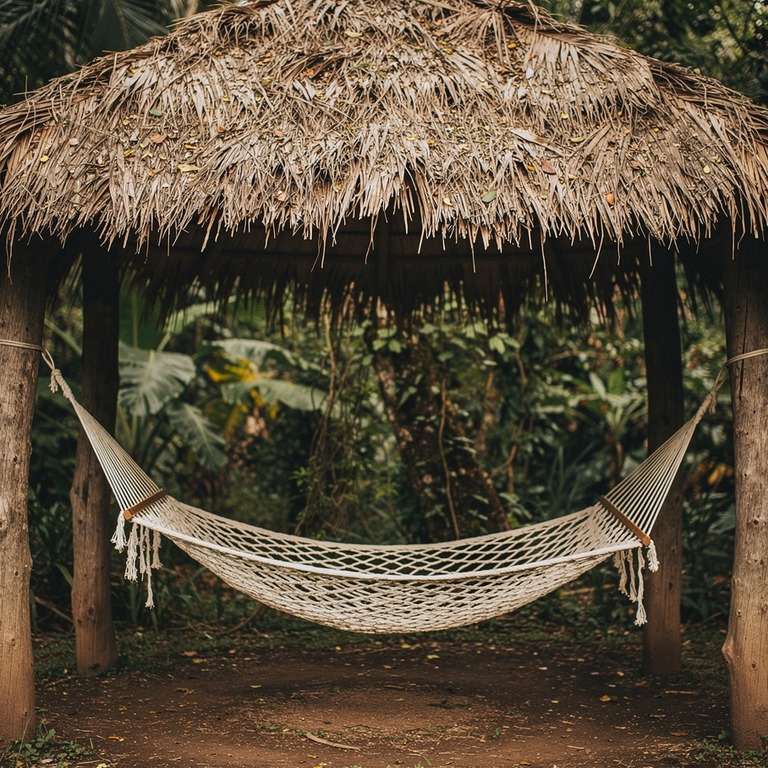 Simple hammock under a thatched palapa, jungle behind | ShopAyahuascaRetreats