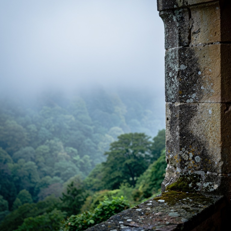Stone monastery window looking out onto a green forested val... | ShopAyahuascaRetreats