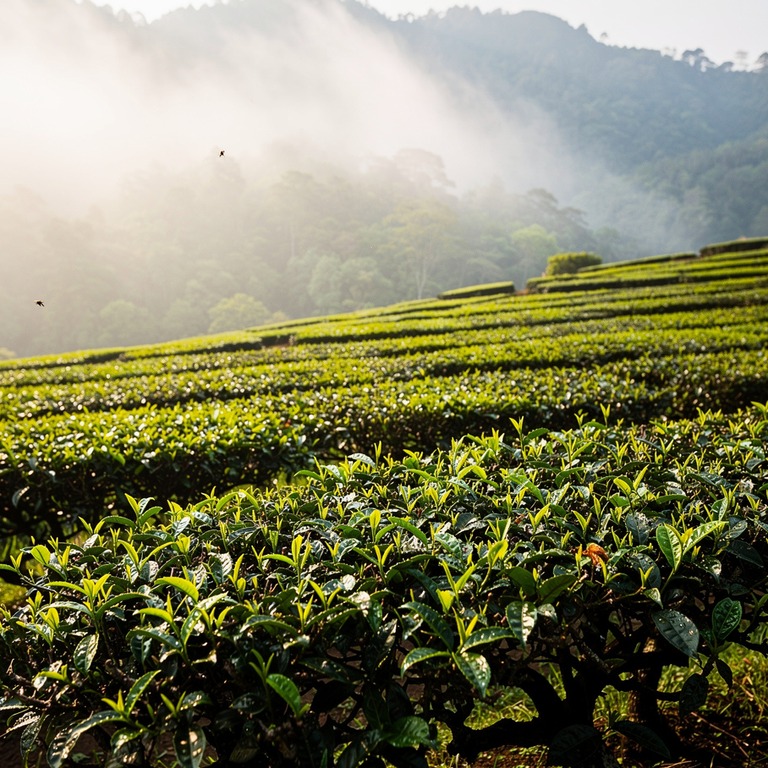 Tea plantation terraces with bright green new leaves, mounta... | ShopAyahuascaRetreats