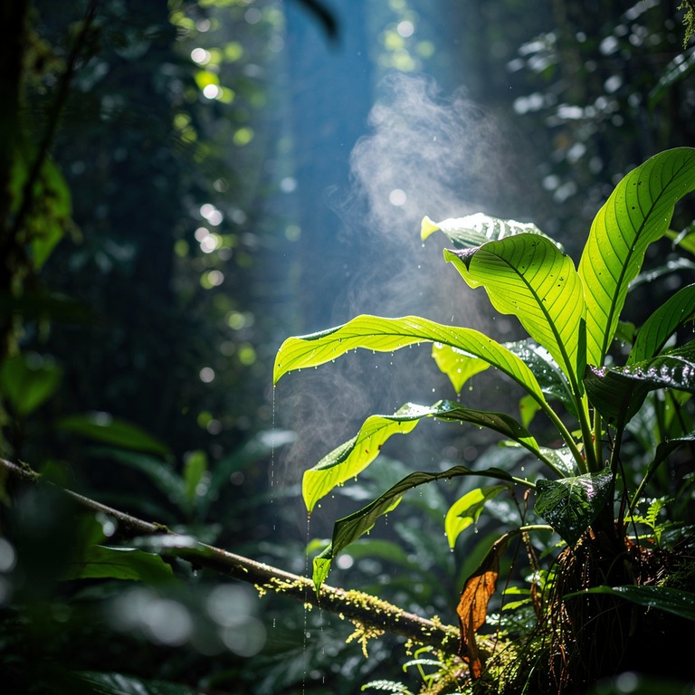 Wisps of steam rising from wet rainforest leaves after a dow... | ShopAyahuascaRetreats