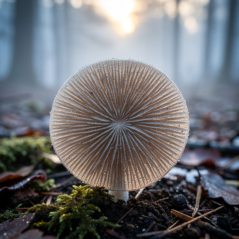 A close-up of a psilocybin mushroom cap, its intricate patte... | ShopAyahuascaRetreats