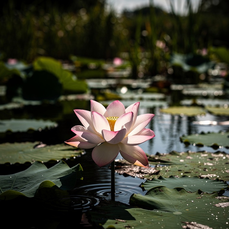 A delicate, backlit lotus flower blooming in a pond, its pet... | ShopAyahuascaRetreats