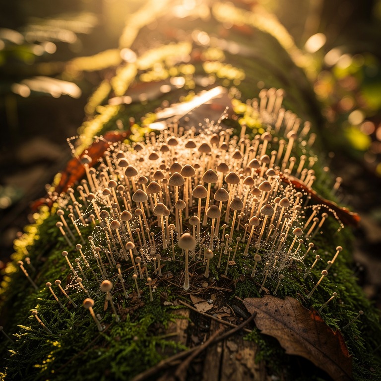 A macro photograph of psilocybin mushroom spores on a moss-c... | ShopAyahuascaRetreats
