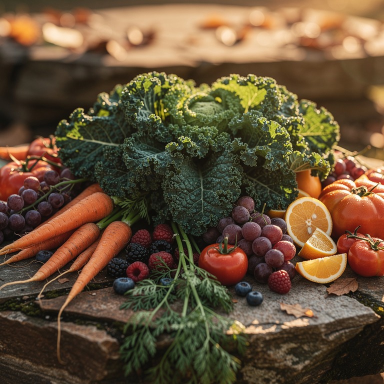 A macro shot of a variety of raw, organic vegetables and fru... | ShopAyahuascaRetreats