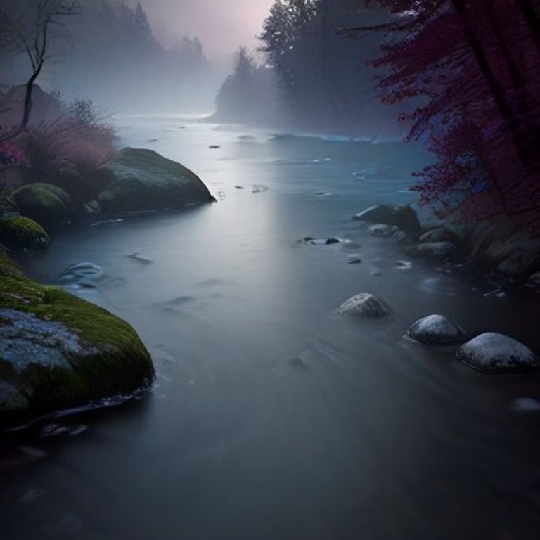 A peaceful riverbank at sunset, with a gentle stream flowing... | ShopAyahuascaRetreats