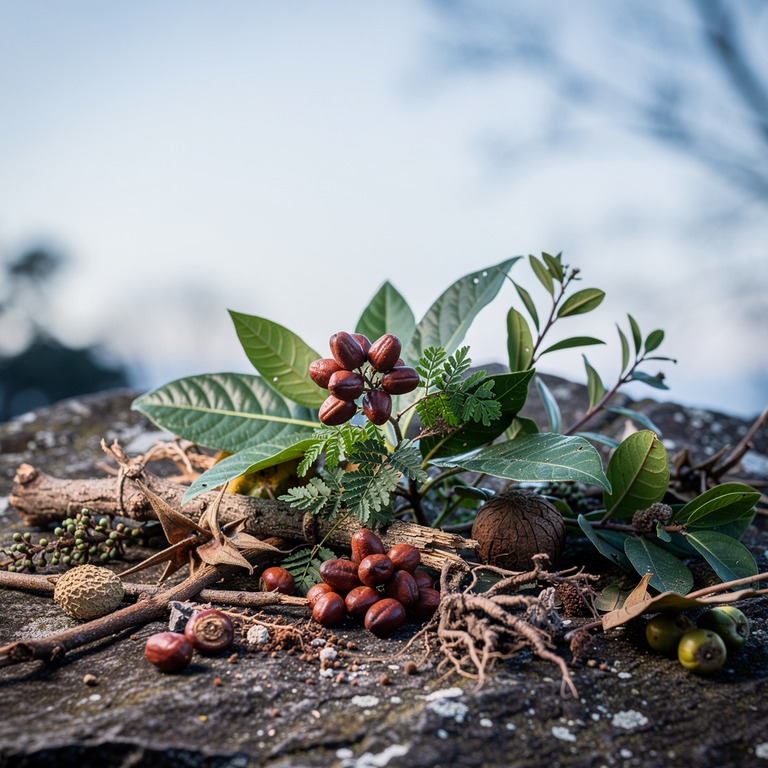 A still life of Amazonian medicinal plants, including piñón ... | ShopAyahuascaRetreats