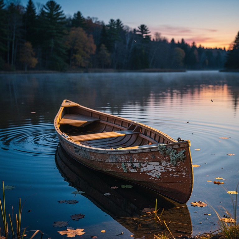 A weathered, empty, wooden canoe, partially submerged in the... | ShopAyahuascaRetreats